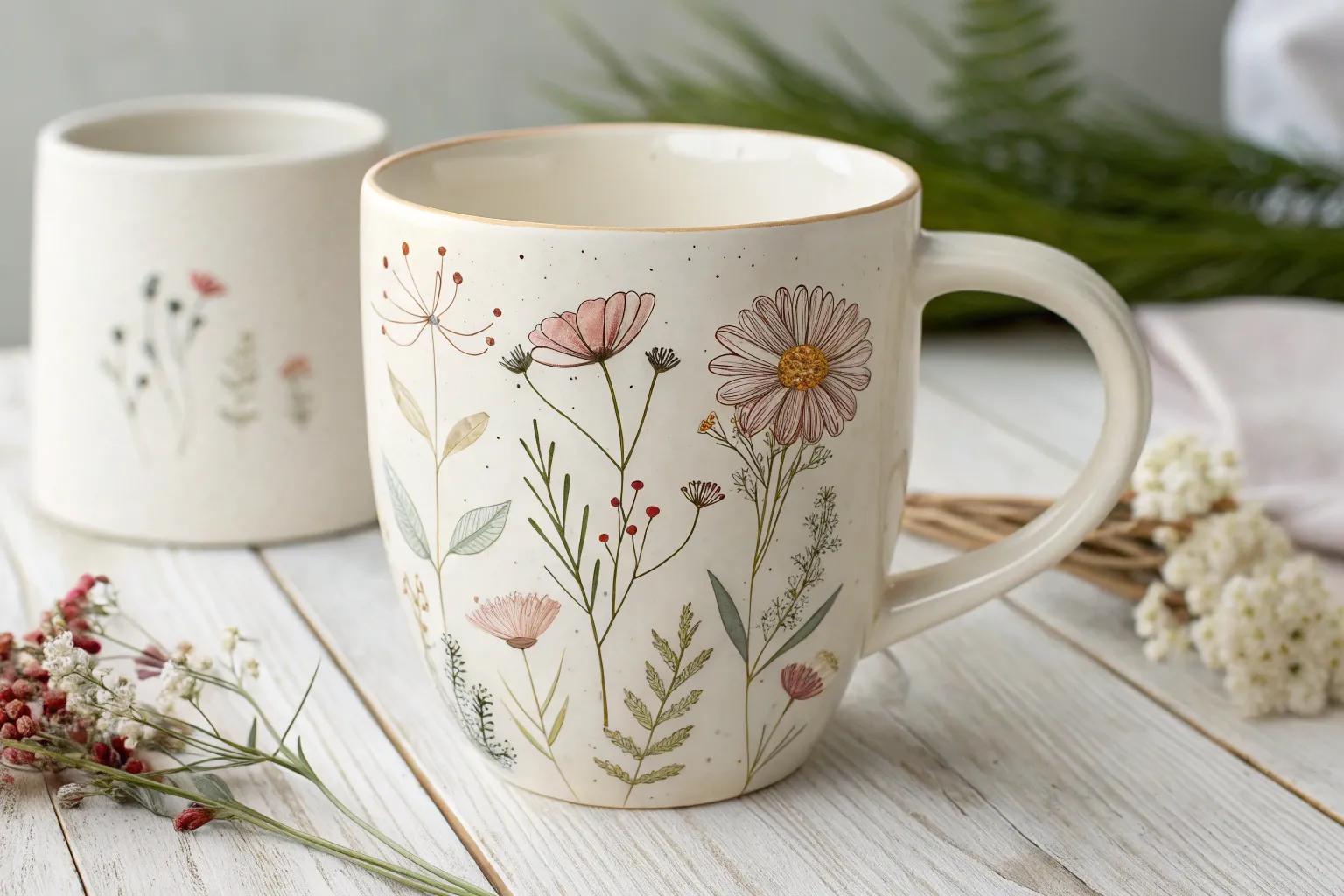 Floral Ceramic Coffee Mug – Elegant Botanical Design
