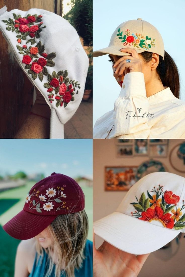 Floral Embroidered Cotton Baseball Cap for Women