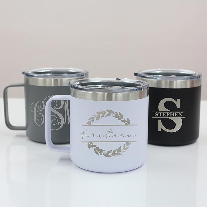 Personalized Stainless Steel Travel Mug with Name & Initial