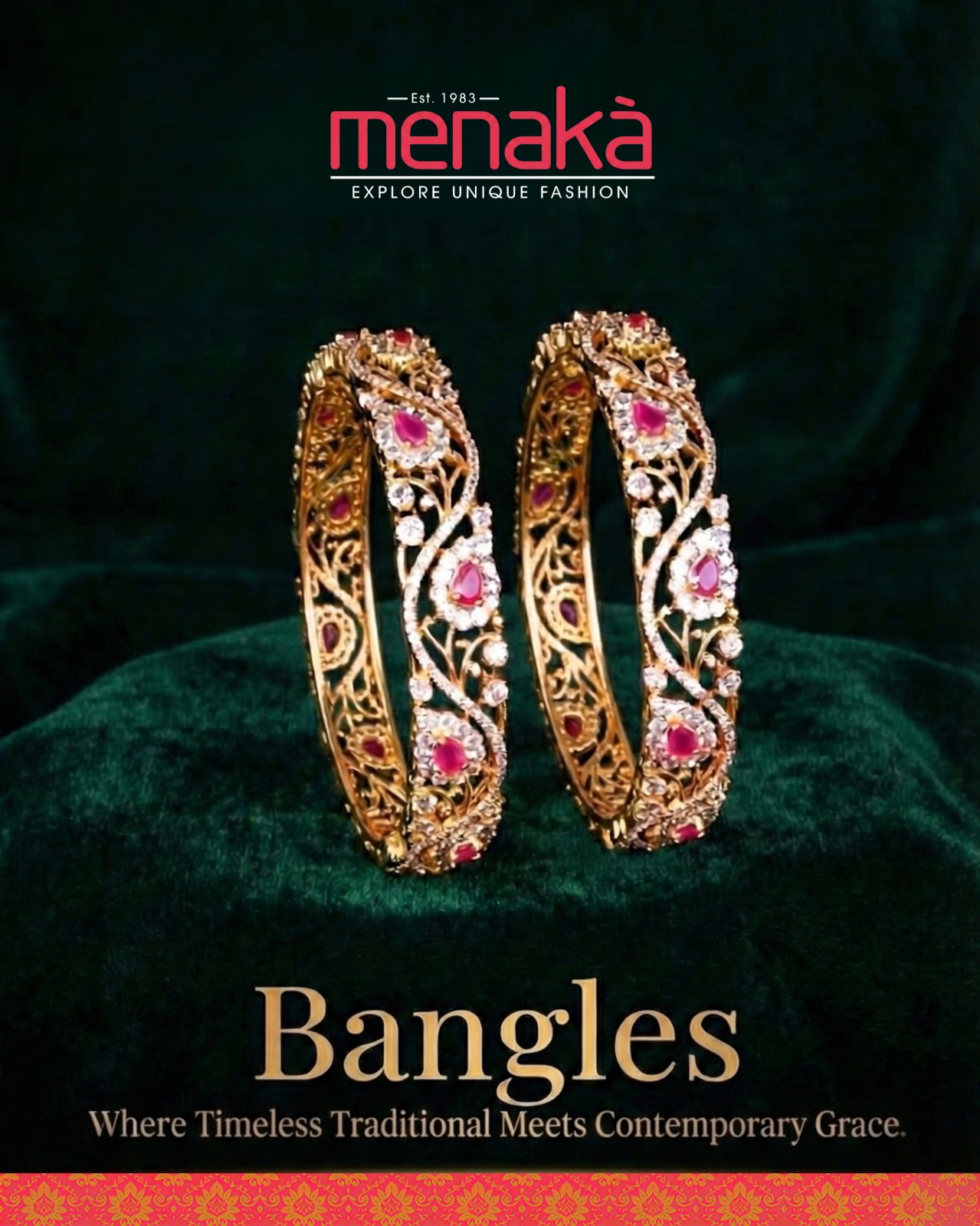Antique Gold Ruby Stone Designer Bangles